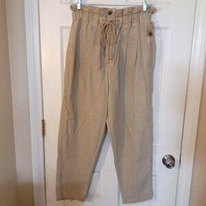 NWT-Free People Sand Margate Pleated Elastic Waist Paper bag Trouser Pants- L